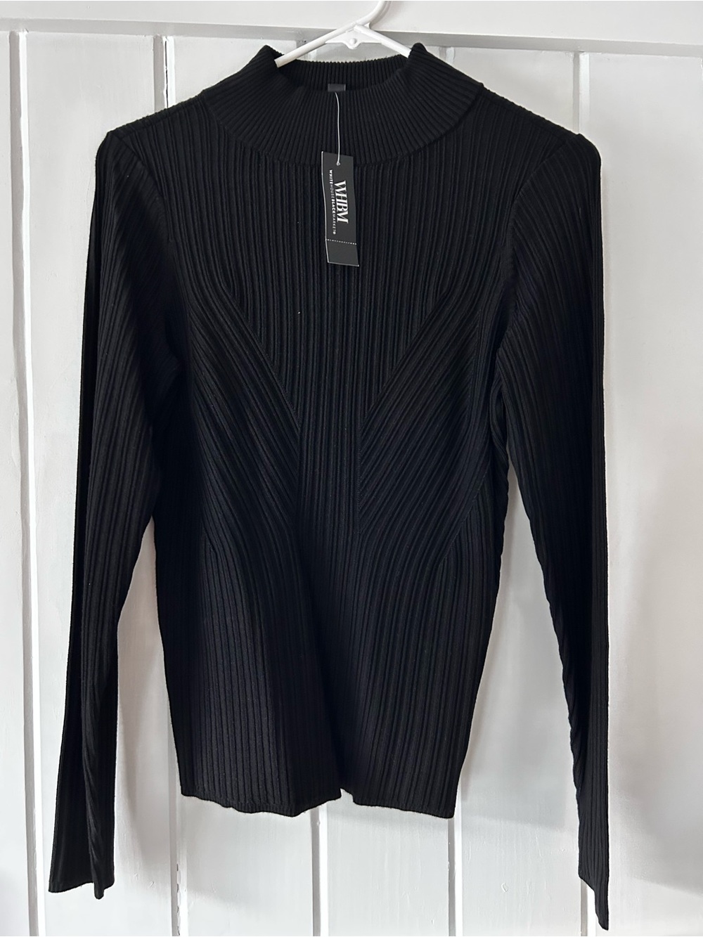 White House Black Market Black Ribbed Mock-Neck Long Sleeve Top